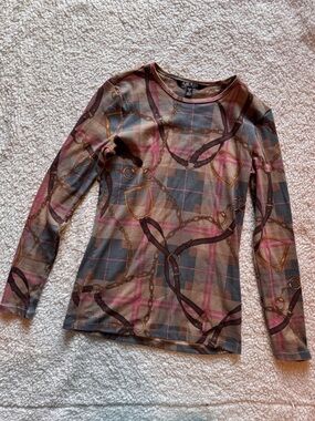 Lauren Ralph Lauren // equestrian print long sleeve top size x small wi1